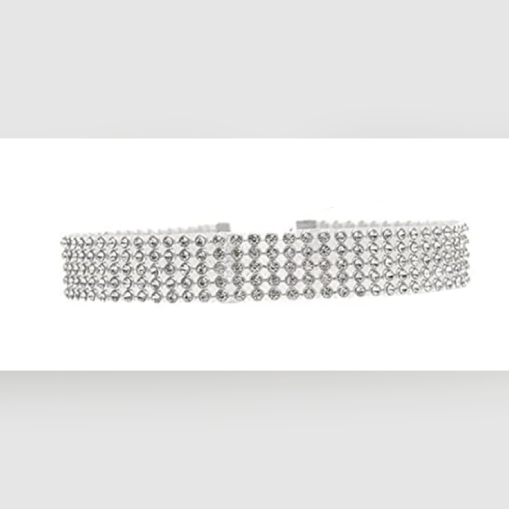 Choker Necklace Silver Rhinestone Sparkle Metal